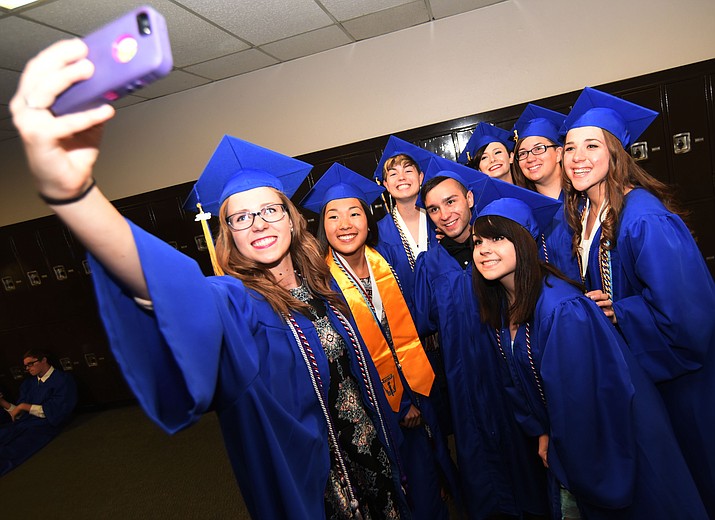 A quick group selfie before Prescott High School holds their Commencement Ceremony for the Class of 2016 on May 27, 2016. (Les Stukenberg/The Daily Courier)
