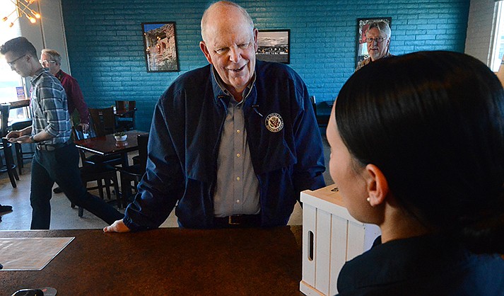 U.S. Rep. Tom O’Halleran meets voters at The Thanks A Latte Espresso Café in Camp Verde on Thursday, Feb 17, 2022. (The Verde Independent/Vyto Starinskas)
