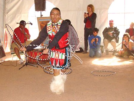 World Champion Teen Hoop Dancer, Kevin Duncan, of the Yellowbird Dancers, entertains the crowd during the Agua Fria National Monument 10th Anniversary celebration this past Saturday at Horseshoe Ranch.<br>
BBNPhoto/Diana Baker