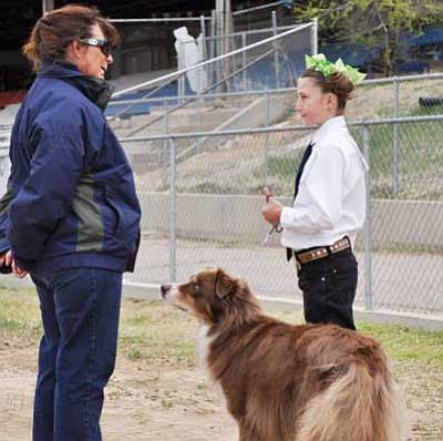 BBN File Photo/Heidi Dahms Foster<br>
Ruby Jo McFarland with judge Kathy Bryan during the Round Robin dog showmanship class at the Yavapai County 4-H Expo on April 23, 2010