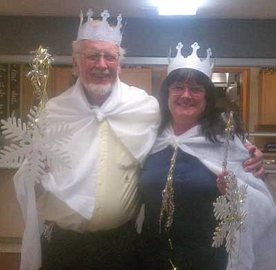 Courtesy photo<br> 
Snow King Larry Canaday and Snow Queen Ramona Schweinfurter pose before throwing out the first “snow balls.”