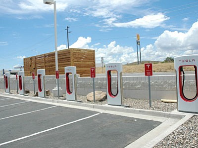 The Tesla charging station at the Shell in Cordes. The station should be up and running within a few days. (BBN photo/Cheryl Hartz)