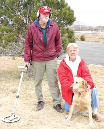 Review/Diane DeHamer<br /><br /><!-- 1upcrlf2 -->Jack and Lee Nelson of Chino Valley, and their dog, Taffy, pose with their metal detector, a hobby they enjoy doing together.