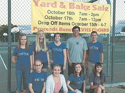 Ken Sain/Review<br /><br /><!-- 1upcrlf2 -->The Chino Valley High School choir is staging a yard & bake sale this weekend to raise funds for its spring trip to Washington, D.C. Some choir members are (top row, left to right) Jerilynn Wilkins, Phoebe Dunn, Lexi Mastin, David Lemcke, Jade Wilkins, (bottom row, left to right) Keshia Wilkins, Carley Fonda, Alaina Rowitsch, and Becca Tupper.