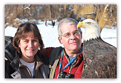 Anne and Paul Schnell with their Bald Eagle “Liberty,” who died at the age of 27½. (Anthony D’Onofiro/Courtesy photo)