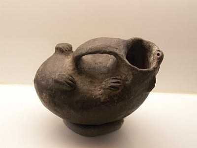 Courtesy photo<br>
One of the unique items found at King’s Ruin in Williamson Valley is this effigy pot, often referred to as the “Otter Pot” because that is the animal that it most closely resembles. This is one of many unique artifacts found at the ruin. Most of the items recovered from the excavation became part of the Smoki Museum collection and many of them are on permanent display. It’s a good example of the type of cultural artifact that Byron Cummings hoped would remain on display within Arizona.