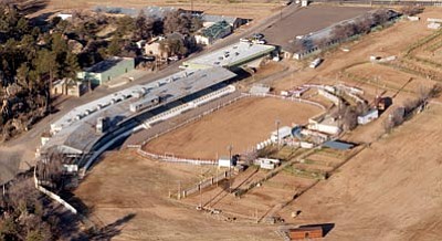 Les Stukenberg/The Daily Courier file photo<br>The Prescott Rodeo Grounds, seen during an aerial flight, are in need of a number of safety improvements.