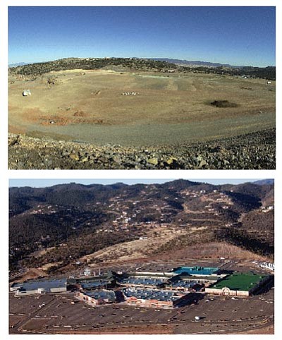 The Daily Courier/file<br /><br /><!-- 1upcrlf2 -->At top is the mall site prior to construction, and at bottom is an aerial shot following completion.<br /><br /><!-- 1upcrlf2 -->
