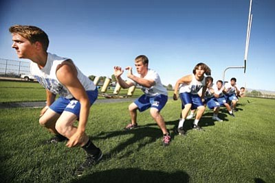 Matt Santos/Courtesy photo<br>
Under the direction of first-year head coach Chuck Apap, the Chino Valley High School football team takes part in spring practice in Chino Valley.