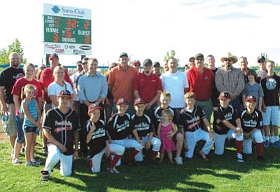 Cheryl Hartz/Courtesy photo<br>
Prescott Valley Little League fans, ball players, parents and sponsors gather Sunday afternoon to see the new scoreboards at Mountain Valley Park in Prescott Valley illuminated for the first time.