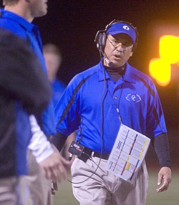 <b>JOHN ROD RETURNS<b> - O’Connor head coach John Rodriguez returned to the sideline at Bob Pavlich Field at Bradshaw Mountain High School Friday night. Rodriguez’ tenure as Bears head coach from 1998-2000 may best be remembered as him being the head coach to take over after longtime boss Steve Moran left the program. Moran was the BMHS coach for 14 years (1984-97) and posted a school-record 84 wins.<br /><br /><!-- 1upcrlf2 -->The Bears struggled to an 0-10 finish in Rodriguez’ first year in 1998, but bounced back for a 4-5-1 record in 1999, when John Rod was The Daily Courier Area Coach of the Year.<br /><br /><!-- 1upcrlf2 -->In 2000, his last season in Prescott Valley, Rodriguez guided the Bears to a 2-8 hard-luck finish, which included three losses by three points or less.<br /><br /><!-- 1upcrlf2 -->In 2001, he left to become the head coach at his alma mater, Phoenix St. Mary’s, where he was an All-State quarterback for the Knights in 1981. Rodriguez’ three brothers were also St. Mary’s QBs, and his father was a lineman at the school in 1945.