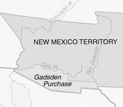 Courtesy image<br>This map shows New Mexico Territory after completion of the Gadsden Purchase.