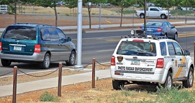 Matt Hinshaw/The Daily Courier<br>A Prescott Valley Police Department photo radar vehicle monitors the speed of traffic traveling eastbound on Florentine Road.