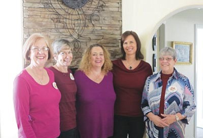 Courtesy photo<br>From left is Carol Deats (past PEO DX President), Jane Chesen (past DX President), Christine Stevens (recipient), Kathy Klein (Chair of the Program for Continuing Education Committee) and Diane Kelm (current DX President).