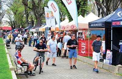 Les Stukenberg/The Daily Courier<br>Vendors at the 2013 Whiskey Off Road took over the Yavapai County Court-house Plaza for the weekend. Bike manufacturers, clothing, and health food supplements dominated the area.
