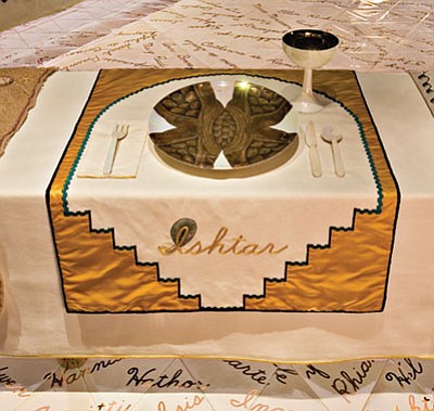 Courtesy photo<br>A detail from Judy Chicago’s “The Dinner Party.”
