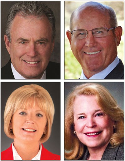 GOP LD1 House candidates, clockwise from top left: Noel Campbell, Sean Englund, Linda Gray and Karen Fann.