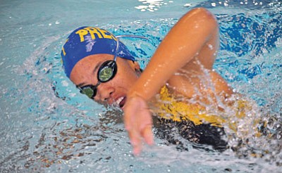 Matt Hinshaw/The Daily Courier<br>The Badgers’ Kayla Parsons competes in the 200-yard freestyle against swimmers from Boulder Creek and Sandra Day O’Connor Thursday afternoon at the Prescott YMCA.