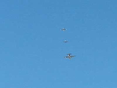 Courtesy photo<br>
Cori Gunnells took this photograph of the three aircraft that she and Marie Snow said passed over just before the fibers began to fall on Nov. 5.
