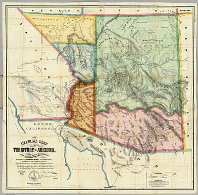 Courtesy image<br>
The official map of Arizona as authorized by the first territorial legislature was prepared by Richard Gird in 1865 and was widely praised for its accuracy and detail.