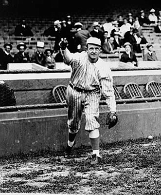 The Associated Press, file<br>A posed action photo, circa 1910, of New York Giants’ star pitcher, Christy Mathewson, who won 373 games during his illustrious career which spanned 17 years, from 1900 to 1916