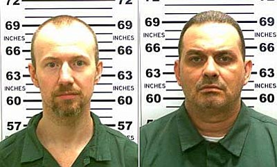 This combination of file photos released by the New York State Police shows David Sweat, left, and Richard Matt. Matt, who staged a brazen escape from an upstate maximum-security prison with Sweat and had been hunted for three weeks was shot and killed Friday, June 26, 2015, but Sweat, is still on the run. (New York State Police via AP, File)
