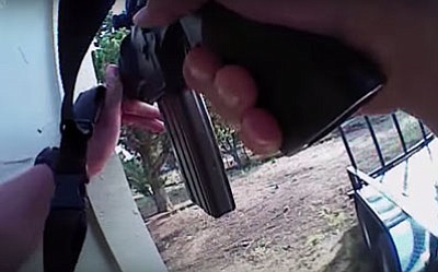 Screenshot from video taken from Yavapai County Sheriff Deputy Ethan Stover's body cam. Deputy Stover fatally shot Arthur Bates Sept. 2 as Bates fired seemingly random gunshots in his Williamson Valley neighborhood. (Video footage provided by YCSO)