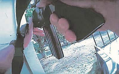 Video footage provided by YCSO<br>A screenshot from video taken from Yavapai County Sheriff Deputy Ethan Stover’s body cam. Deputy Stover fatally shot Arthur Bates Sept. 2 as Bates fired seemingly random gunshots in his Williamson Valley neighborhood. 
