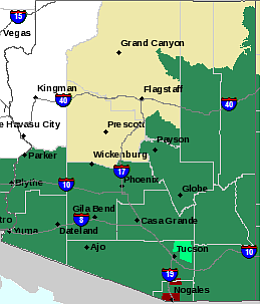 This National Weather Service map shows the areas covered by a flash flood watch in dark green.