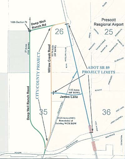 Courtesy map<br>The yellow line denotes the realigned Willow Creek Road.
