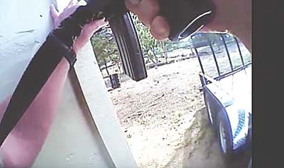 A framegrab from a video recorded by a body camera worn by a Yavapai County Sheriff’s Deputy during a recent standoff