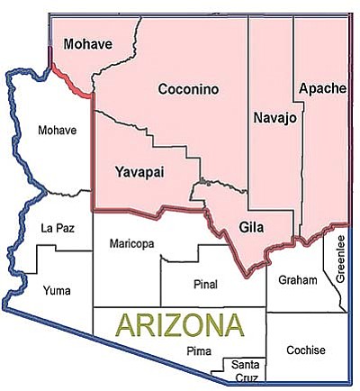 Shaded areas show RECA-covered areas in Arizona.