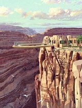 The original concept drawing of the Skywalk shows the completed building that will act as a gateway to the clear glass walkway that spans a drop overlooking the Grand Canyon.