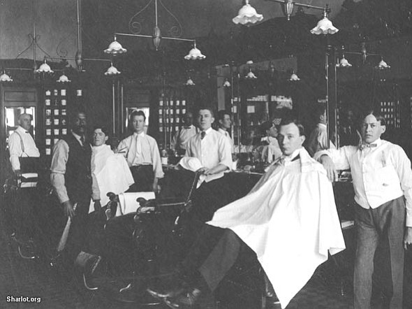 The Palace barbershop interior, circa 1890.