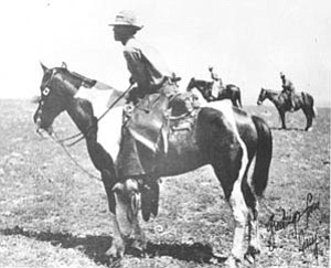 Van Dickson, former owner of the Jenner Ranch in Skull Valley, sits on his faithful horse Navajo.