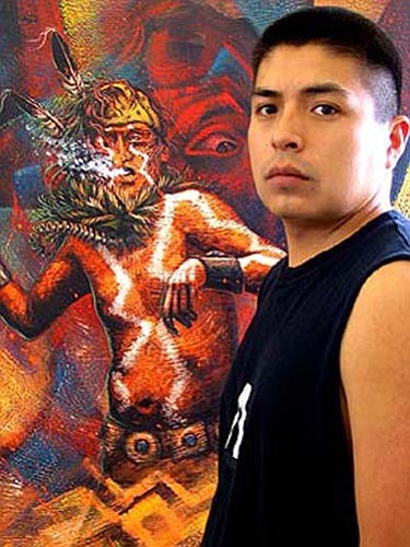 Courtesy<br>
Above: Peterson Yazzie stands in front of one of his pieces. Left: “Moon Horizon.”