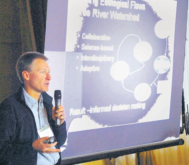 The Daily Courier/Jo. L. Keener 
<br>
Abe Springer, associate professor with Northern Arizona University’s Geology Department, speaks Friday at a Verde River forum in Prescott.