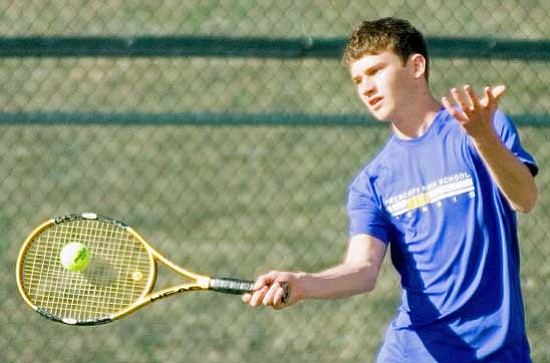 Matt Hinshaw/<br>The Daily Courier<br>Dylan Barnes, seen in this March 4, 2009, file photo, partnered with Taylor Harris on Friday in Prescott's most competitive showing – an 8-6 loss in doubles.