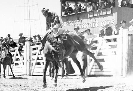 Sharlot Hall Museum/Courtesy photo<p>
Billy McGuire busts a bronco in a 1930s Prescott Frontier Days rodeo.