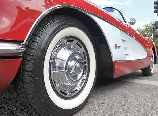 Matt Hinshaw/<br>The Daily Courier<br>A classic red and white Chevrolet Corvette sits on display at the 3rd Annual Historic Prescott All-Corvette Car Show at the Courthouse Plaza in downtown Prescott. Over 200 Vette's were entered in this year's event.