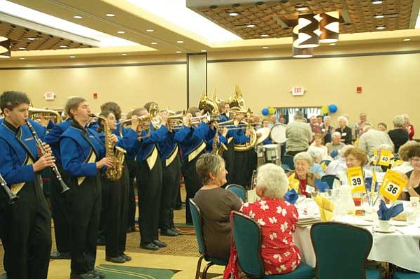 Paula Rhoden/The Daily Courier<br>
The Pride of Prescott High School Marching Band kicks off the PHS Half-Century Club luncheon on Sept. 24. The band played a variety of songs, including the PHS Fight Song.