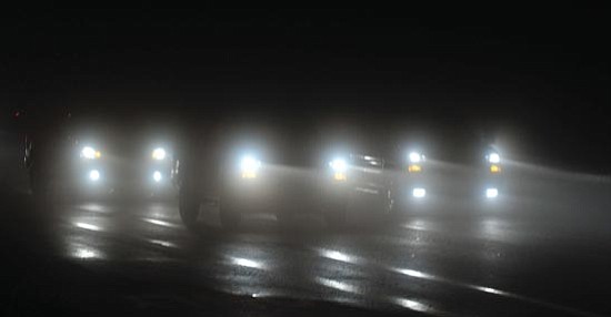 Les Stukenberg/<br>The Daily Courier<br>Drivers in Prescott Valley had to negotiate through fog caused by the rainfall on Monday and overnight Tuesday morning. Drivers in the higher elevations were greeted with snowfall from the first of three Pacific storms due to hit the area this week.