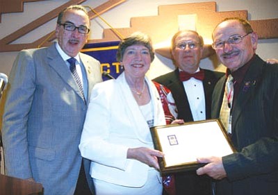 Left to right are Frank Devlyn, past president of Rotary International; Jeanie Morgan, Rotary District 5490 governor; Dennis Edwards, RI president's representative, and Don Schiller, Prescott Sunup Rotary.