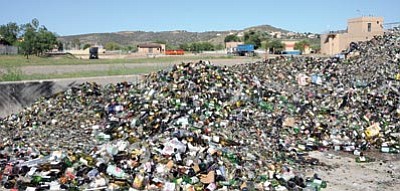 Brett Soldwedel/The Daily Courier<br>
A pile of glass awaits pulverizing at the wastewater treatment plant in Prescott on Friday. The city is going to be ending its glass recycling program on Sept. 1.