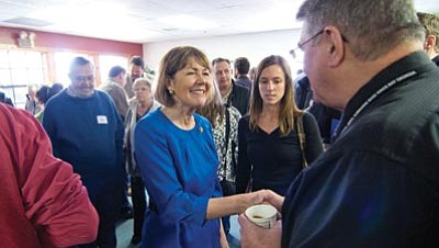 Les Stukenberg/The Daily Courier file photo<br>
Ann Kirkpatrick, in 2009 as the District 1 Congresswoman, greets supporters and constituents while in Prescott opening up her district office.