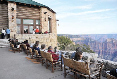 Grand Canyon Lodge on the North Rim of Grand Canyon is often the first prominent feature that visitors see, even before viewing the Canyon. The highway ends at the lodge. Reservations for the Lodge, operated by Forever Resorts, will be accepted through the night of Oct.15. Photo/Mike Quinn