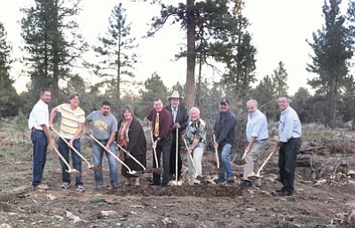 From left to right: Contractor Brian Bombardieri, Tusayan Town Council Member Craig Sanderson, Park Project Manager Andrew Aldaz, Grand Canyon School Superintendent Sharyl Allen, Town Council Member Bill Fitzgerald, Town Council Member, Tusayan Mayor Greg Bryan, Grand Canyon School Board Clerk Pete Shearer, Civil Engineer and Park Plan Designer Jim Hall and Architect Michael Taylor. Submitted photo<br /><br /><!-- 1upcrlf2 --><br /><br /><!-- 1upcrlf2 -->