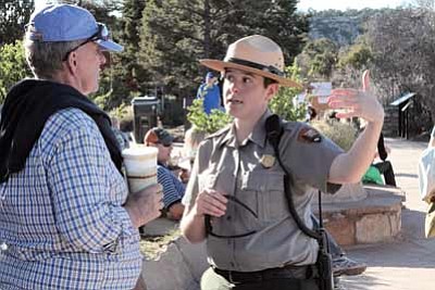 Rugg gives directions to a visitor. Clara Beard/WGCN