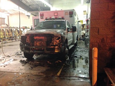 The Guardian ambulance that caught fire July 22 inside Tusayan Fire Department. Photo/John Vail.