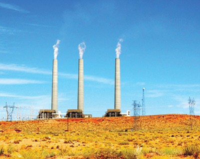 Above: The Navajo Generating Station. The station burns locally mined coal, providing jobs and power for the Central Arizona Project and other services. In the process, it also produces some of the largest amounts of air pollution among power plants in the West. Photo/R.J. Hall via Wikipedia Commons<br /><br /><!-- 1upcrlf2 --><br /><br /><!-- 1upcrlf2 -->